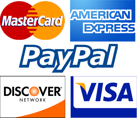 MasterCard, Visa, Amex, Discover, PayPal